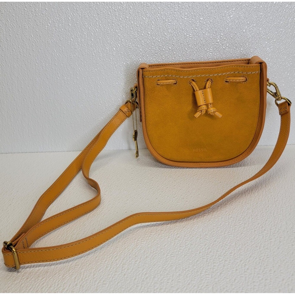 Fossil Yellow Suede Leather Drawstring Crossbody Belt Bag EUC